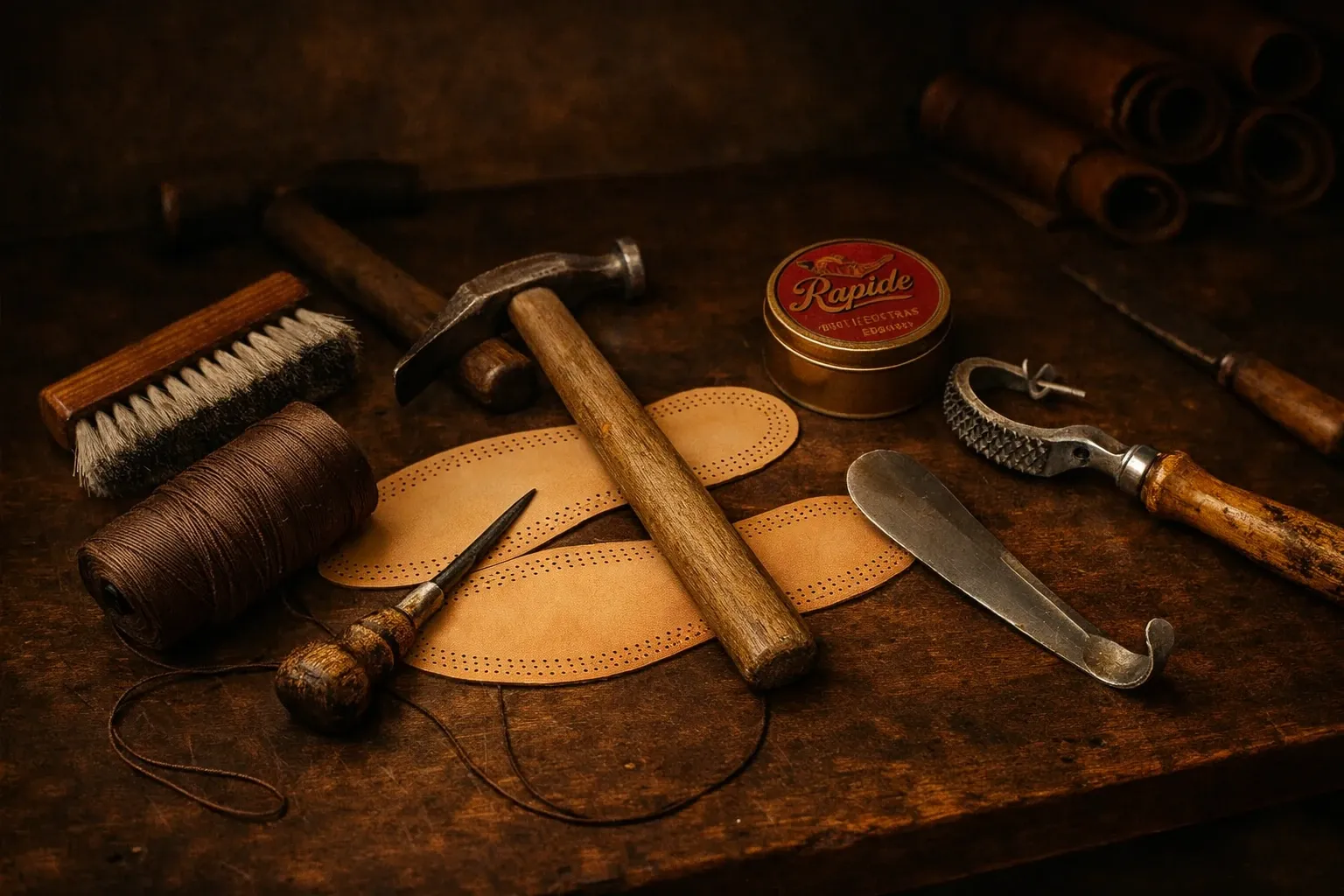 Schoenmakersgereedschap op de werkbank